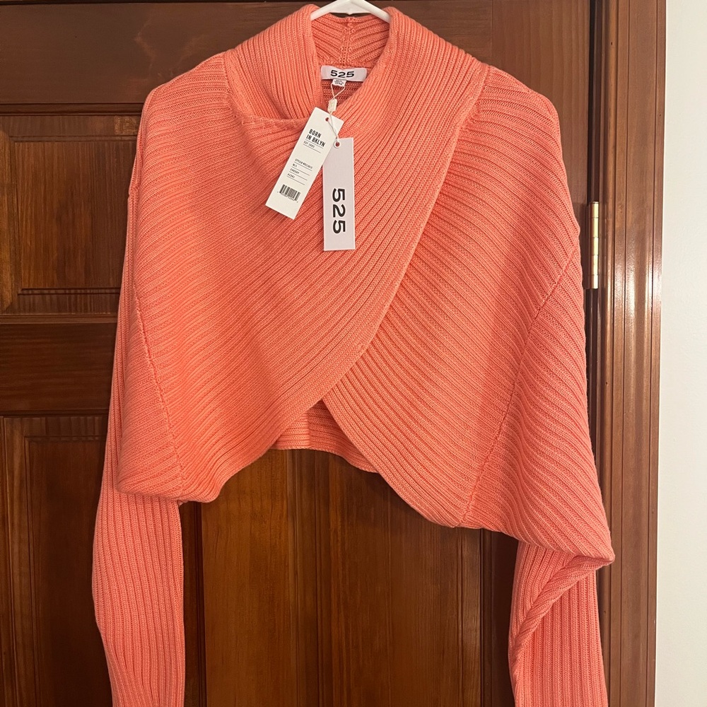 525 America Coral Ribbed Wrap-Style Women’s Sweater